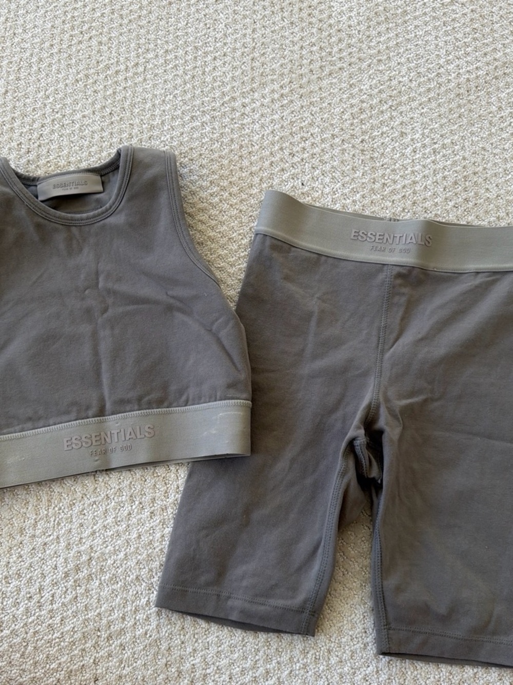 ESSENTIALS Gray Bike Shorts and Crop Top Set